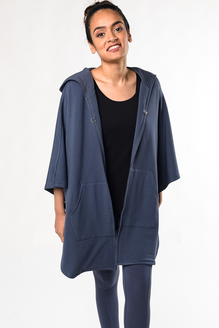 Dakota Hooded Bamboo Poncho - Anchor Blue - Terrera