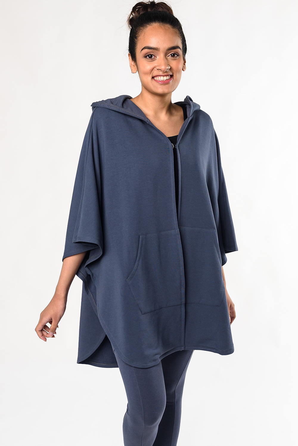 Dakota Hooded Bamboo Poncho - Anchor Blue - Terrera