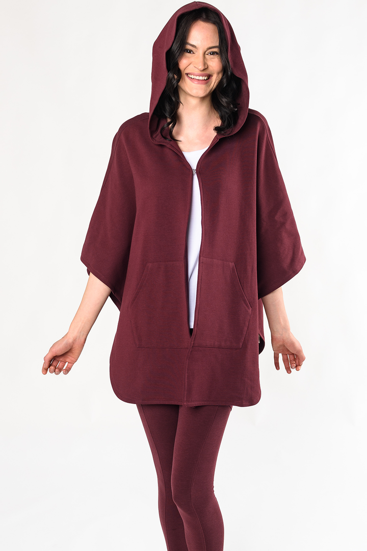 Dakota Hooded Bamboo Poncho - Wine - Terrera