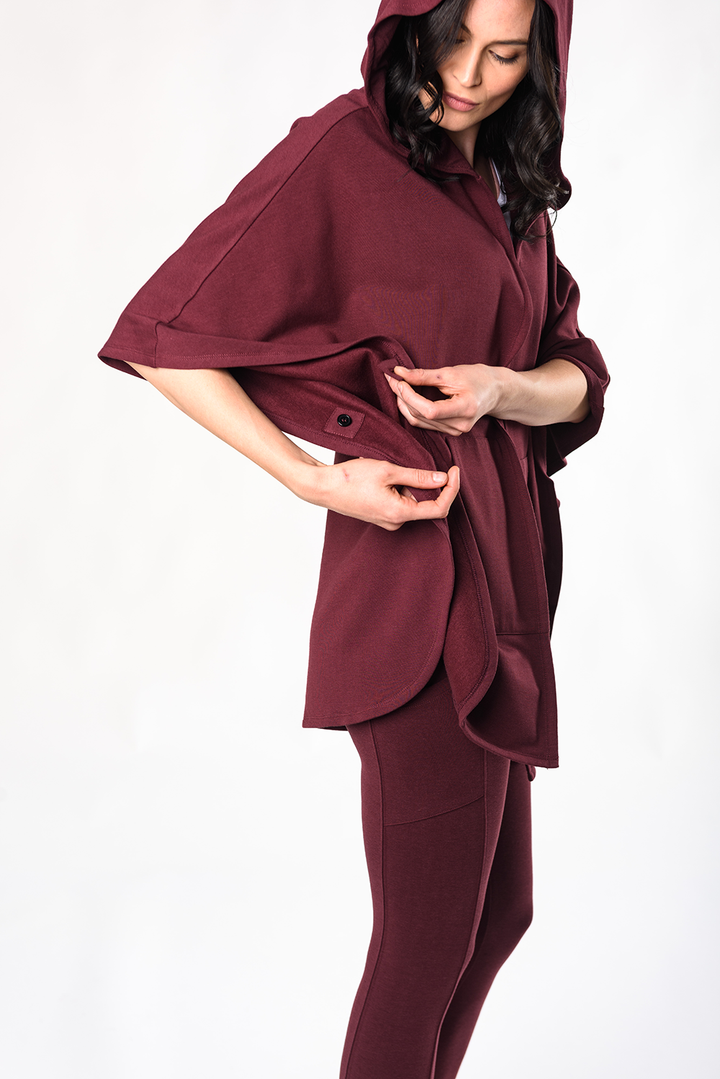 Dakota Hooded Bamboo Poncho - Wine - Terrera