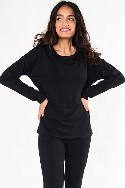 MD Womens Long Sleeve Undershirts Tops, Bamboo Round Neck