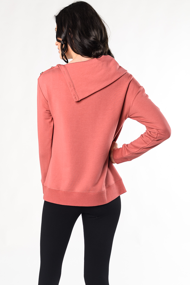 Jennie Split Neck Bamboo Fleece Top - Desert Pink - Terrera