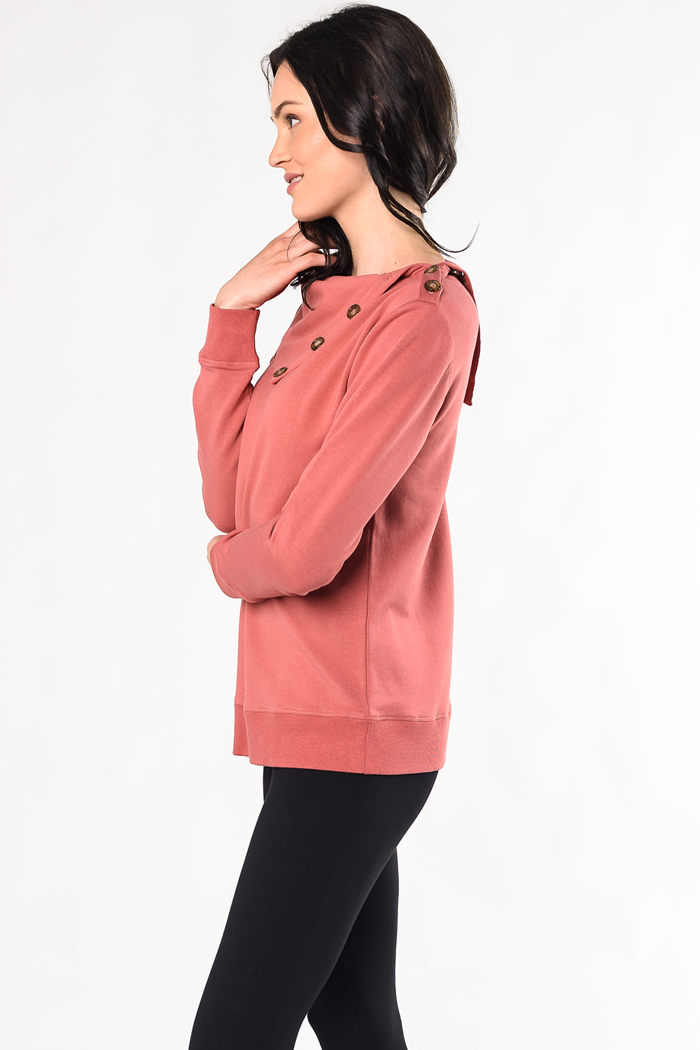 Jennie Split Neck Bamboo Fleece Top - Desert Pink - Terrera