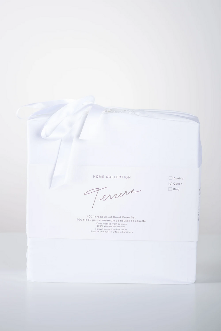 3-Piece Solid Bamboo Duvet Cover Set - White - Terrera