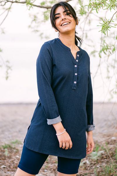Organic Cotton Tunic With Overlapping High Slit at the Side